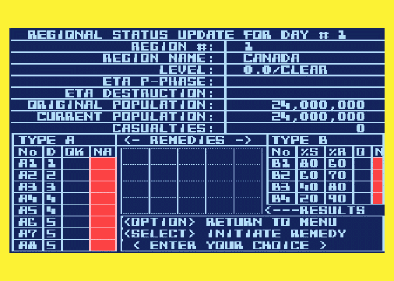 Epidemic! Screenshot 5 (Atari 400/800/600XL/800XL/130XE)