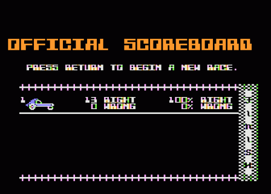 Race Car 'Rithmetic Screenshot 5 (Atari 400/800/600XL/800XL/130XE)