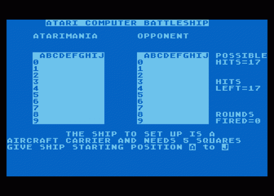 Computer Battleship Screenshot 1 (Atari 400/800/600XL/800XL/130XE)