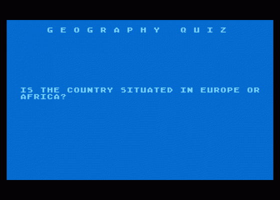 Geography Quiz Screenshot 1 (Atari 400/800/600XL/800XL/130XE)