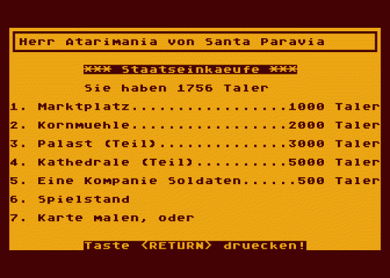 Santa Paravia und Fiumaccio Screenshot 5 (Atari 400/800/600XL/800XL/130XE)