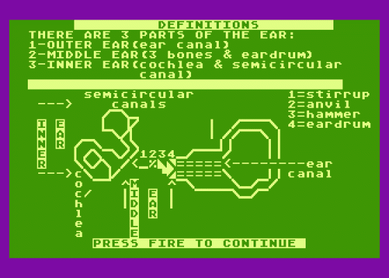 Science Review: Unit 609: Ear and Eye Screenshot 1 (Atari 400/800/600XL/800XL/130XE)