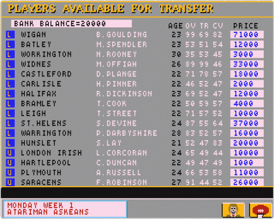 Rugby Coach Screenshot 7 (Atari ST)