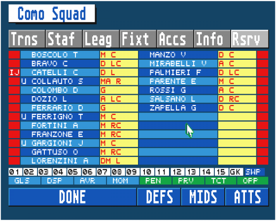 Championship Manager Italia '95 5.2i Screenshot 5 (Atari ST)