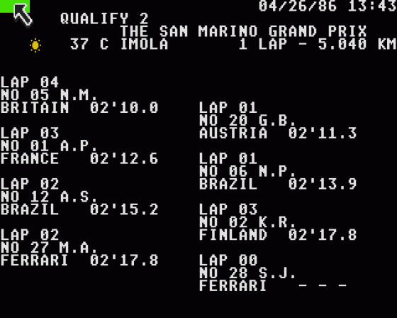 Ferrari Formula One Screenshot 15 (Atari ST)