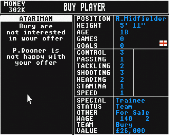 Professional Football Masters 4.07 Screenshot 5 (Atari ST)