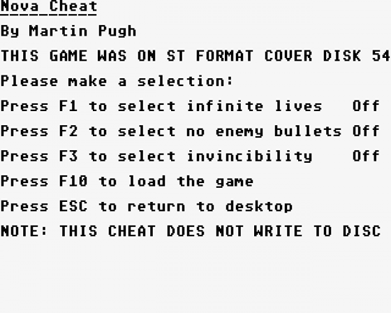 Game Cheats Screenshot 5 (Atari ST)