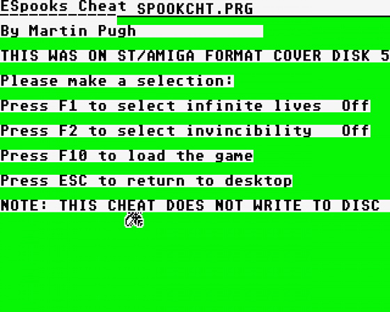 Game Cheats Screenshot 8 (Atari ST)