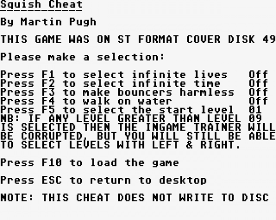 Game Cheats Screenshot 9 (Atari ST)