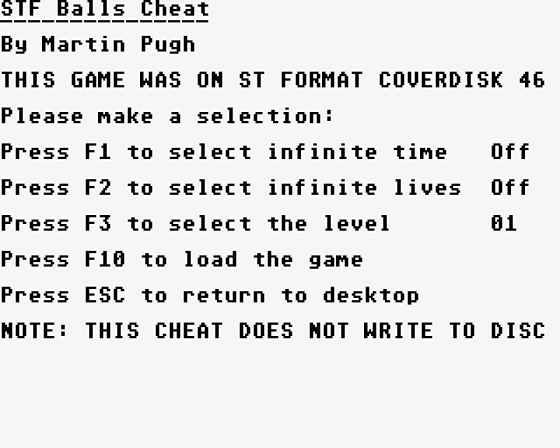 Game Cheats Screenshot 10 (Atari ST)