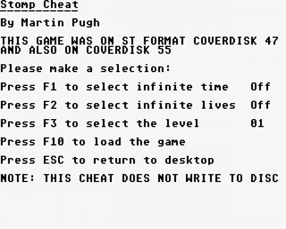 Game Cheats Screenshot 11 (Atari ST)