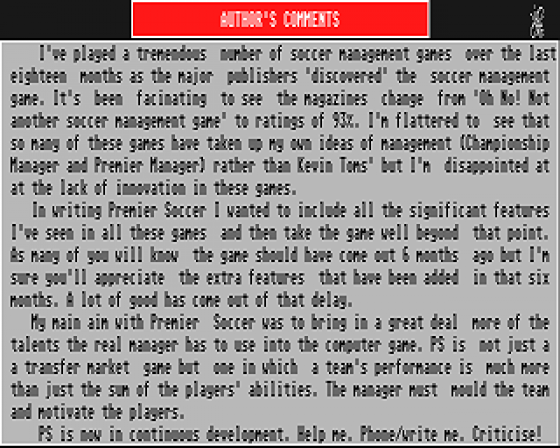 Premier Soccer 1.0 Screenshot 19 (Atari ST)