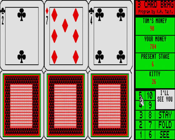 3 Card Brag Screenshot 5 (Atari ST)