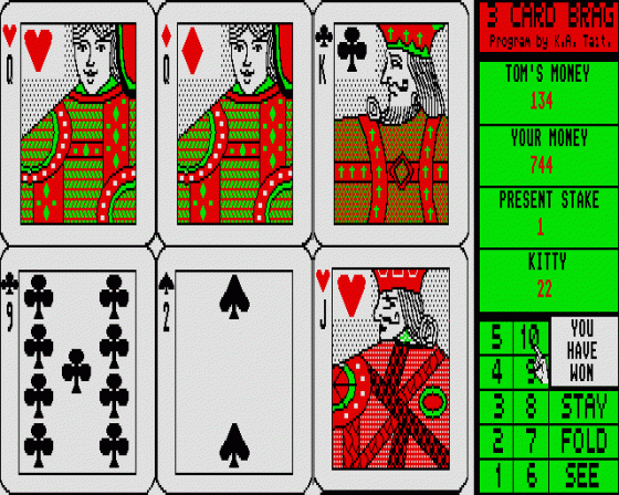 3 Card Brag Screenshot 6 (Atari ST)