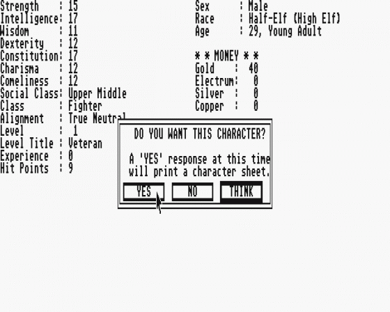 Advanced Dungeons and Dragons Unofficial Character Generator Screenshot 7 (Atari ST)