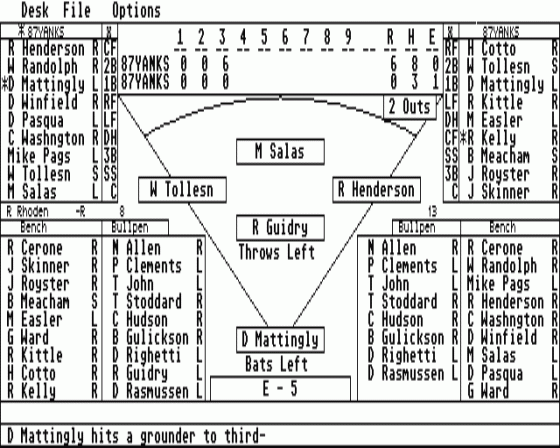 American Pastime Baseball Simulator 1.0 Screenshot 6 (Atari ST)