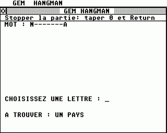 Gem Hangman 1.2 Screenshot 1 (Atari ST)