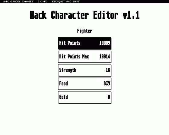 Hack Character Editor 1.1 Screenshot 1 (Atari ST)