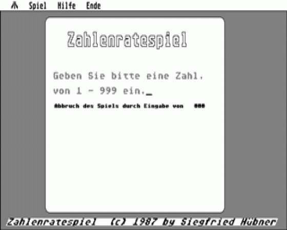 Zahlenratespiel Screenshot 1 (Atari ST)