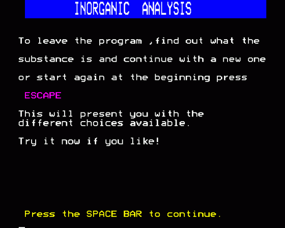 Chemical Analysis Screenshot 10 (BBC Model B)