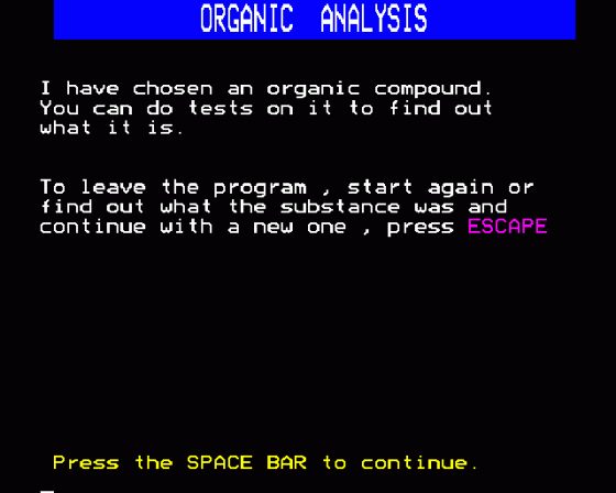 Chemical Analysis Screenshot 11 (BBC Model B)