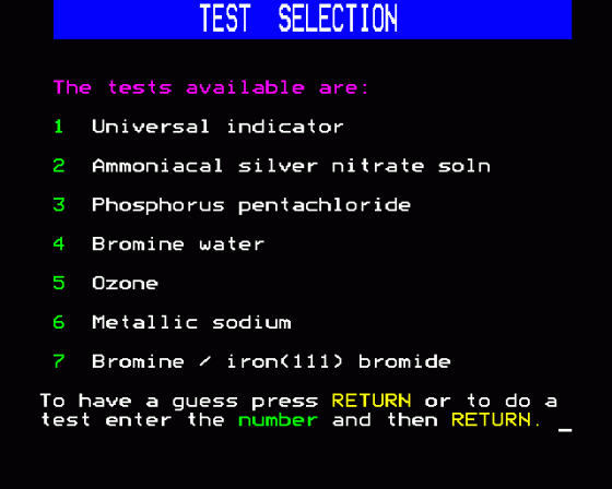 Chemical Analysis Screenshot 12 (BBC Model B)