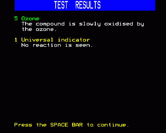 Chemical Analysis Screenshot 14 (BBC Model B)