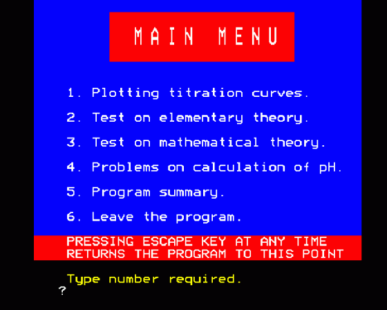 Chemical Simulations Screenshot 13 (BBC Model B)