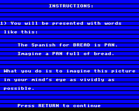 Linkword Spanish Screenshot 10 (BBC Model B)