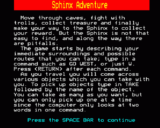 Sphinx Adventure Screenshot 10 (BBC Model B)