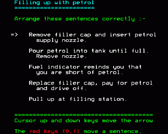 Sentence Sequencing Screenshot 5 (BBC Model B)