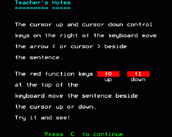 Sentence Sequencing Screenshot 10 (BBC Model B)