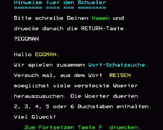 Wort-Schatzsuche Screenshot 5 (BBC Model B)