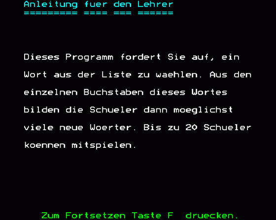 Wort-Schatzsuche Screenshot 8 (BBC Model B)