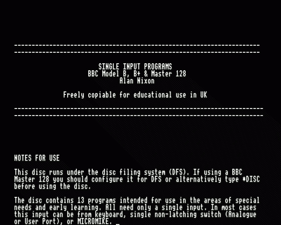 Single Input Programs Screenshot 7 (BBC B/B+/Master 128)