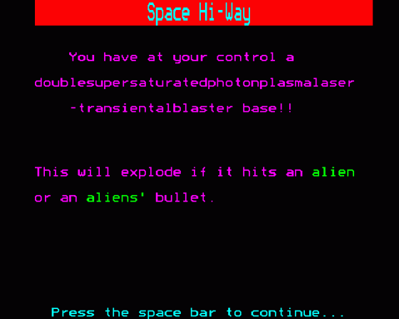 Space Hi-Way Screenshot 10 (BBC Model B)