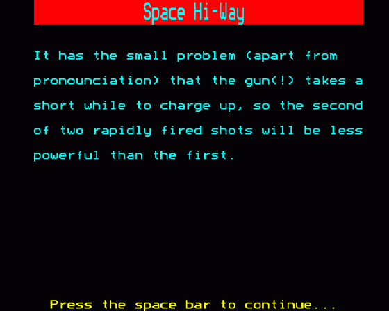 Space Hi-Way Screenshot 11 (BBC Model B)