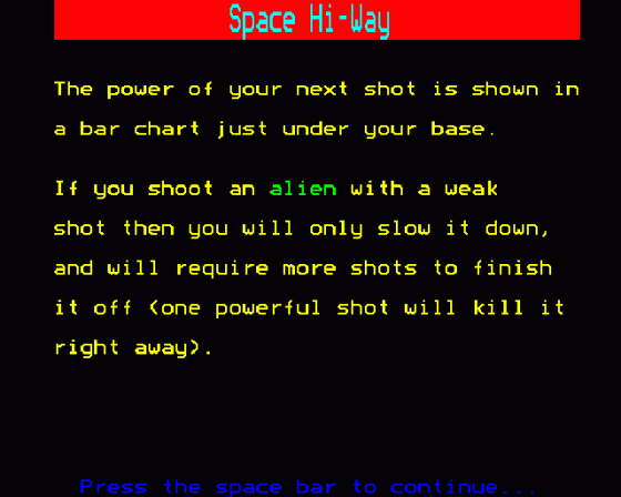 Space Hi-Way Screenshot 12 (BBC Model B)