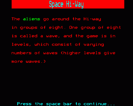 Space Hi-Way Screenshot 13 (BBC Model B)