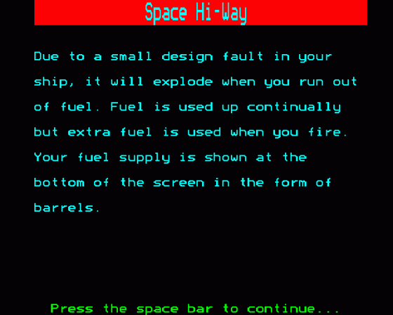 Space Hi-Way Screenshot 17 (BBC Model B)