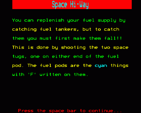 Space Hi-Way Screenshot 18 (BBC Model B)