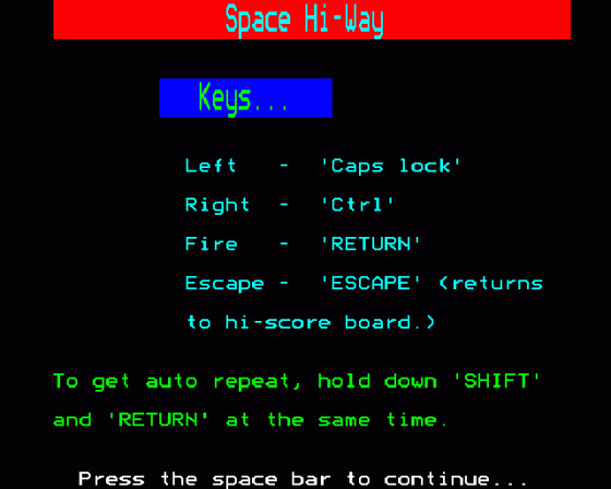 Space Hi-Way Screenshot 19 (BBC Model B)