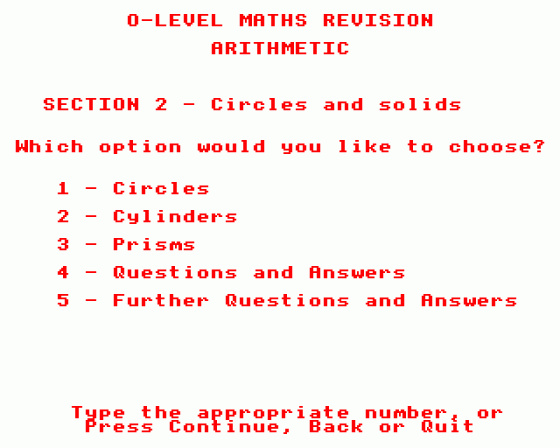 Maths 'O' Level Revision Part 1 Screenshot 10 (BBC Model B)