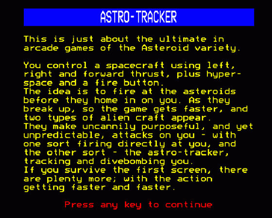 Astro Tracker Screenshot 9 (BBC Model B)