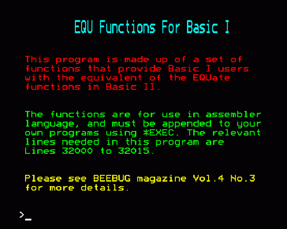 EQU Functions In Basic I