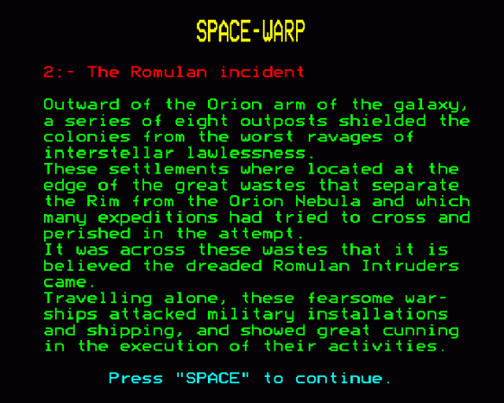 Spacewarp Screenshot 12 (BBC Model B)