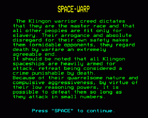 Spacewarp Screenshot 21 (BBC Model B)