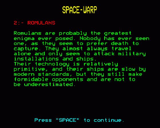 Spacewarp Screenshot 25 (BBC Model B)