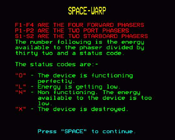 Spacewarp Screenshot 40 (BBC Model B)