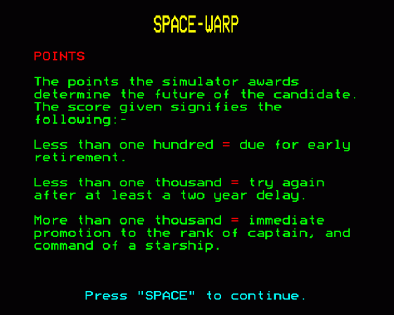 Spacewarp Screenshot 47 (BBC Model B)